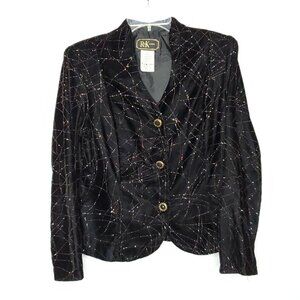 Vintage 90s Velvet Glitter Spider Web Blouse Top 10 Petite M Black Witchy Fairy
